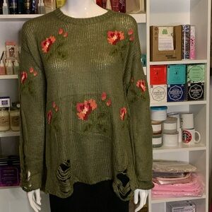 Davi & Dani Embroidered Distress Sweater